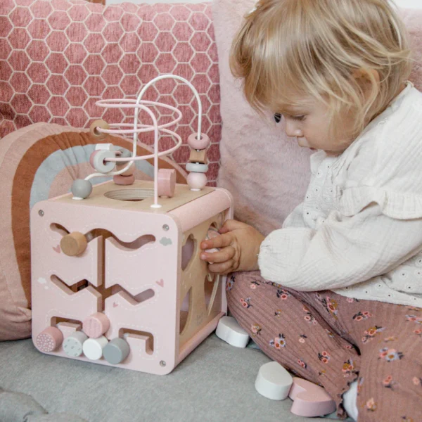 5-in-1 Wooden Activity Cube - Pink - Image 3